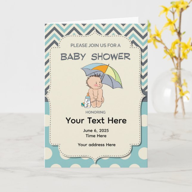 Cartão Baby Shower Blue Yellow Invitation (Flor Amarela)
