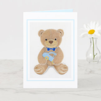 Cartão Baby Shower Boy Teddy Bear Folded Greeting Card