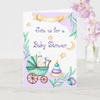 Cartão Baby Shower Carriage Invitations 