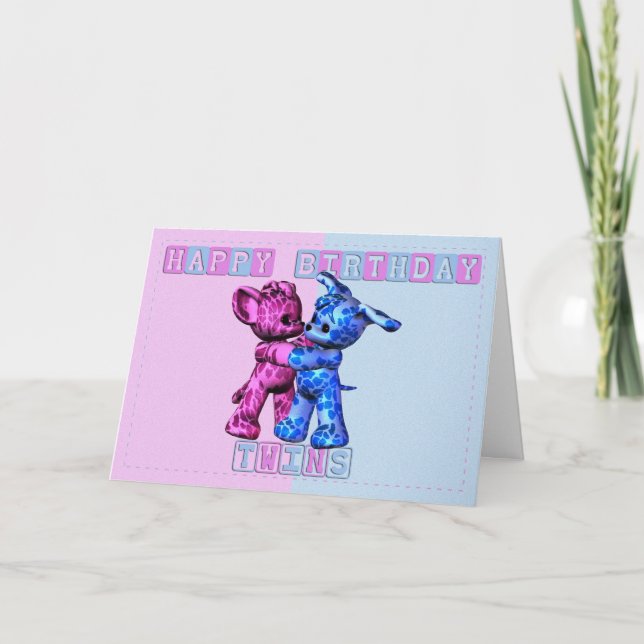 Cartão baby twins birthday card with bear and puppy (Frente)