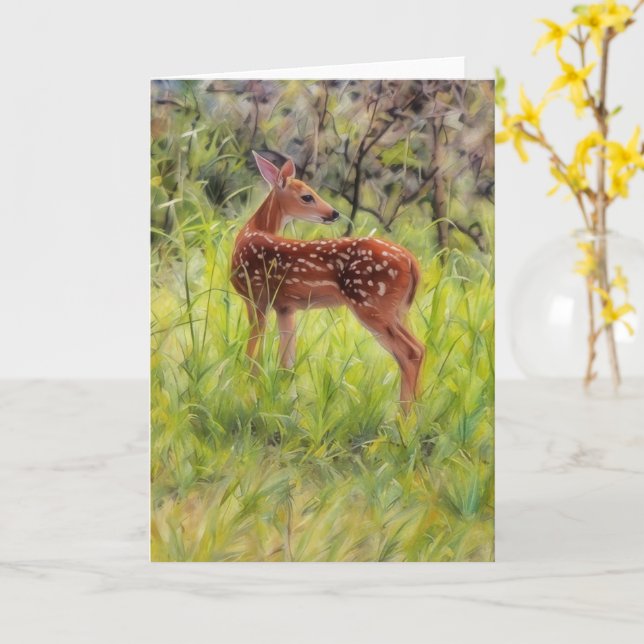 Cartão Baby Wild Deer Fawn Art Nature Note Card (Flor Amarela)