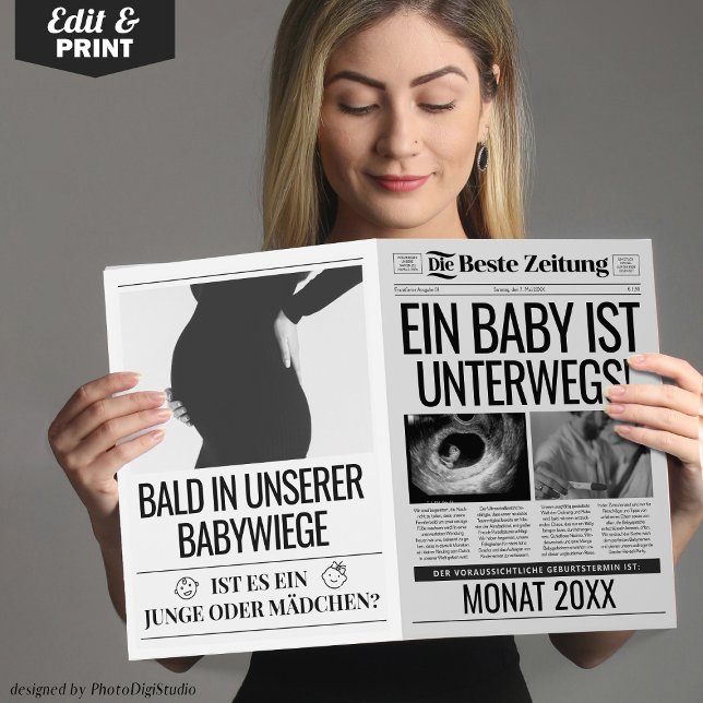 Cartão Baby Zeitung Schwangerschaft Verkünden em Deutsch (Zeitung Schwangerschaft Verkünden)