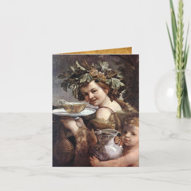 Cartão BACCHUS, UVAS E PARCHIMENTO DE VINHO BRANCO Aniver (Frente)