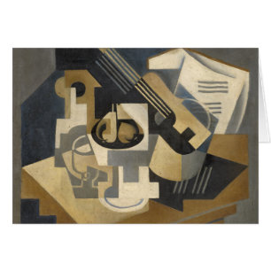 Cartão Bacia em uma mesa, 1918 da guitarra e de fruta
