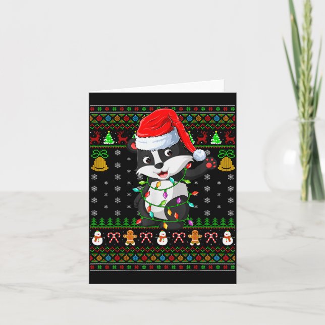 Cartão Badger Christmas Lights Funny Santa Ugly Sweaters  (Frente)