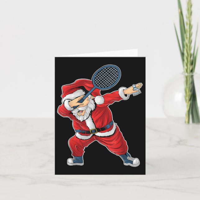 Cartão Badminton Natal Dabbing Papai Noel com Shutt (Frente)