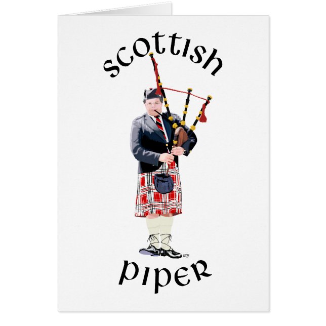 Cartão Bagpipe Player em Red Kilt (Frente)