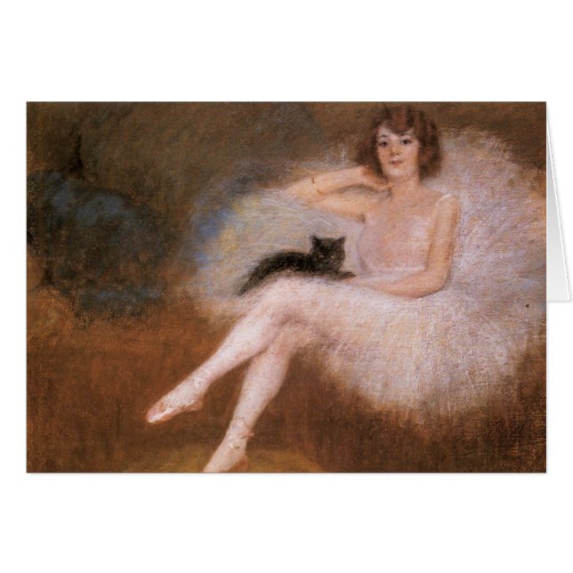 Cartão Bailarina e gato preto (Frente Horizontal)