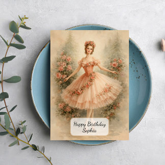 Cartão Bailarina Floral Vintage