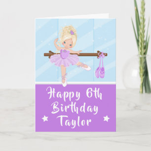 Cartão Bailarina Loira Menina Roxo Feliz Aniversário
