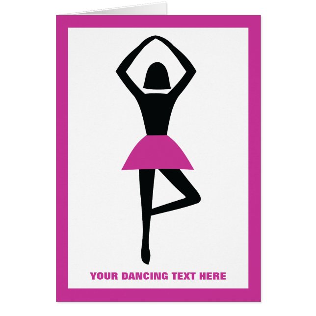 Cartão bailarina preta, rosa quente, costume (Frente)