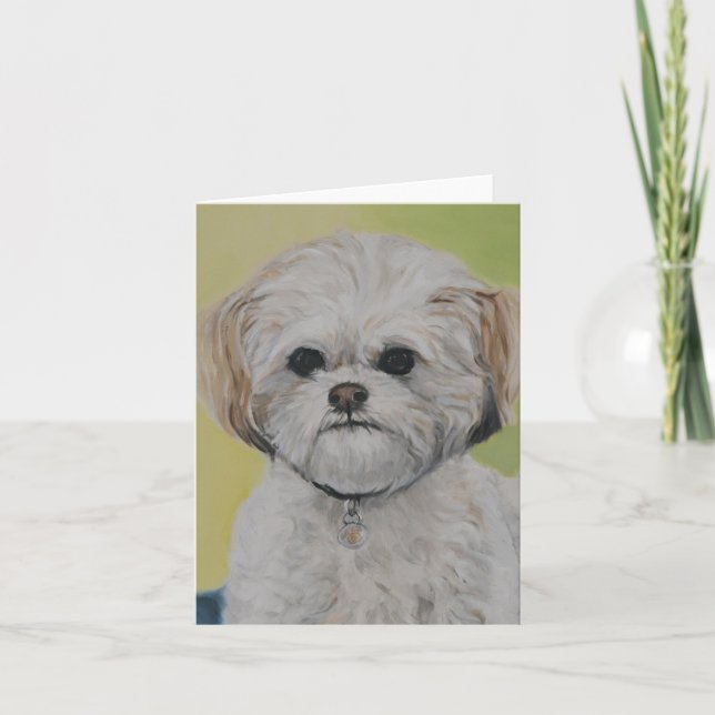 Cartão "Bailey" Mixed Bichon Shihtzu Dog Art Note Card (Frente)