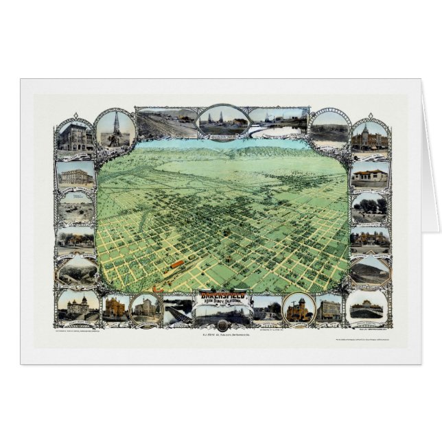 Cartão Bakersfield, mapa panorâmico de CA - 1901 (Frente Horizontal)