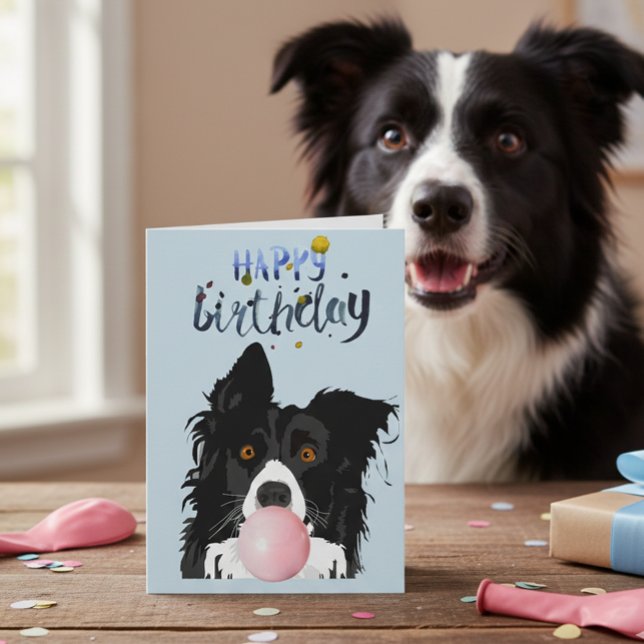 Cartão Bala de Goma de Aniversário Cachorro Border Collie (Criador carregado)
