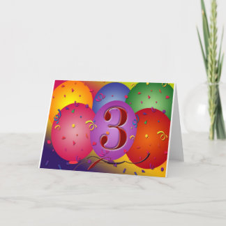 Cartão Balão aniversário de 3 anos colorido