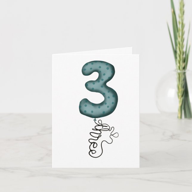 Cartão balão de 3.o aniversário (Frente)