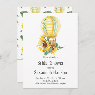 Cartão Balão de ar quente e Chá de panela de girassóis