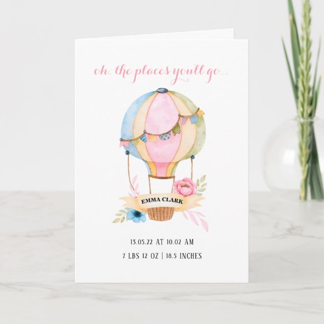 Cartão balão de ar quente novo bebê fofo caprichoso (Frente)