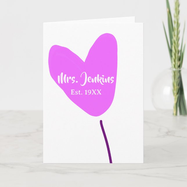 Cartão Balão de coração rosa Sra. adicionar nome est. Adi (Frente)