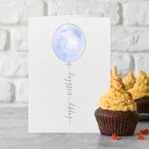 Cartão Balão de Cores Azuis Minimalistas Feliz Aniversári