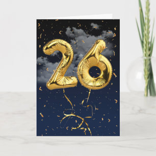 Cartão Balão de Mylar Dourado de Aniversário de 26 Anos e