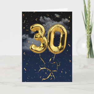 Cartão Balão de Mylar Dourado de Aniversário de 30 Anos e