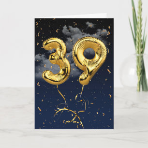 Cartão Balão de Mylar Dourado de Aniversário de 39 Anos e