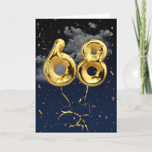 Cartão Balão de Mylar Dourado de Aniversário de 68 Anos e