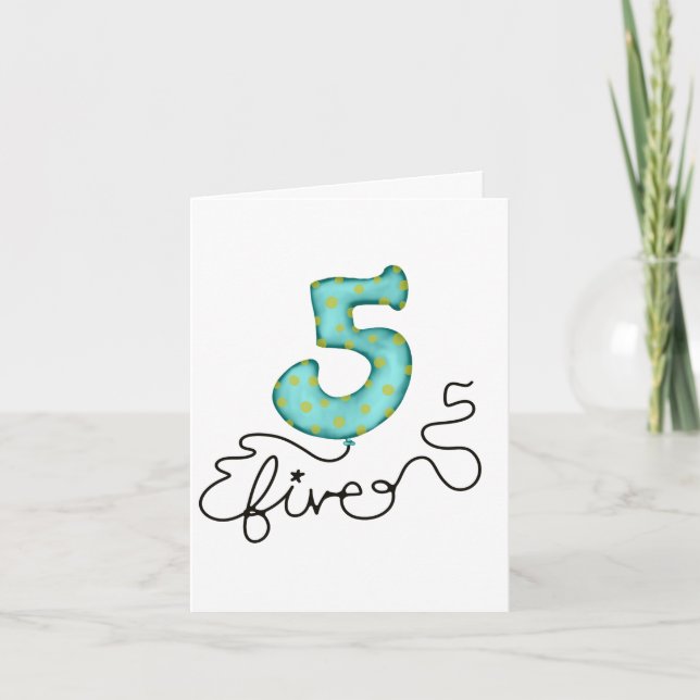 Cartão balão de quinto aniversário (Frente)