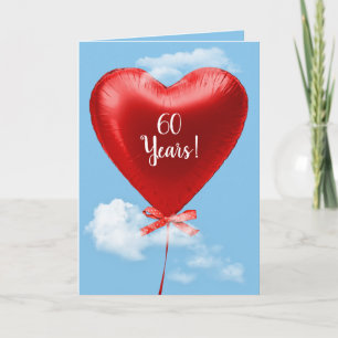 Cartão Balão do Coração Vermelho para 60 anos