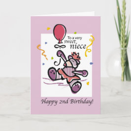 Cartão Balão do urso do segundo aniversário da sobrinha
