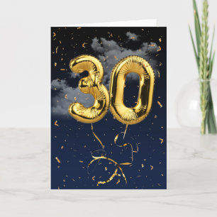 Cartão Balão Mylar Dourado aniversário de 30 anos e Placa