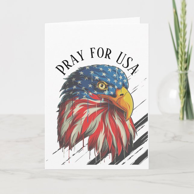 Cartão Bald Eagle Bird USA Flag Crying Pray for USA Blank (Frente)