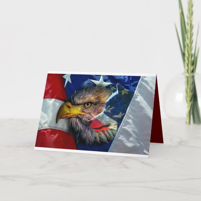 Cartão Bald Eagle Wolf American Flag (Frente)