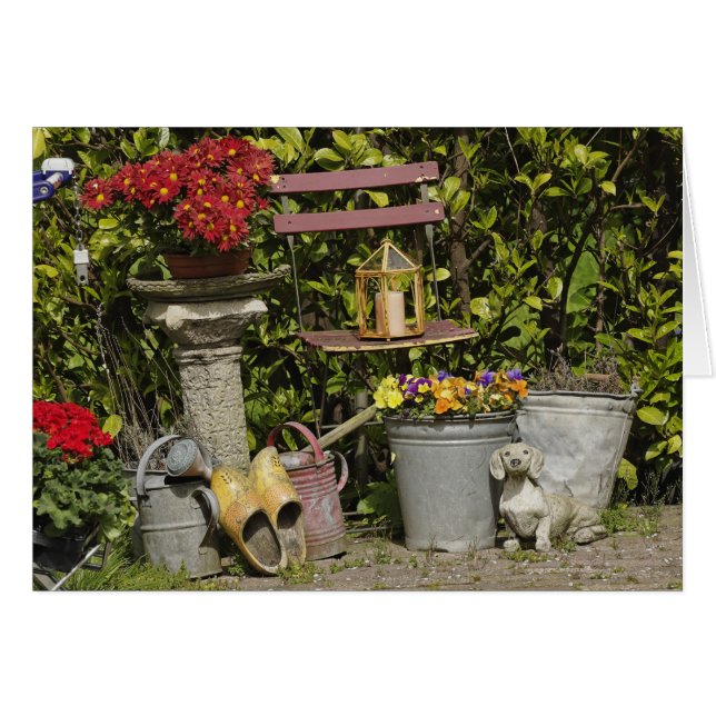 Cartão Baldes, sapatos e flores, Zaanse Schans, (Frente Horizontal)
