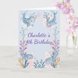 Cartão Baleia Narval Cute Watercolor peixe Sem Costura Ma