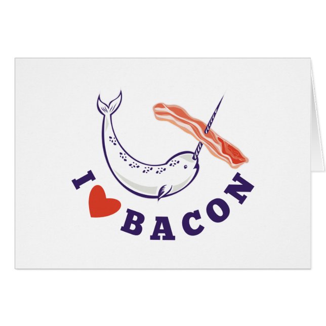 Cartão baleia narwhal eu amo o bacon (Frente Horizontal)