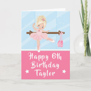 Cartão Ballerina Cabelo Loiro Menina Rosa Feliz Aniversár