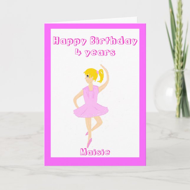 Cartão Ballerina Girl Birthday add name age (Frente)