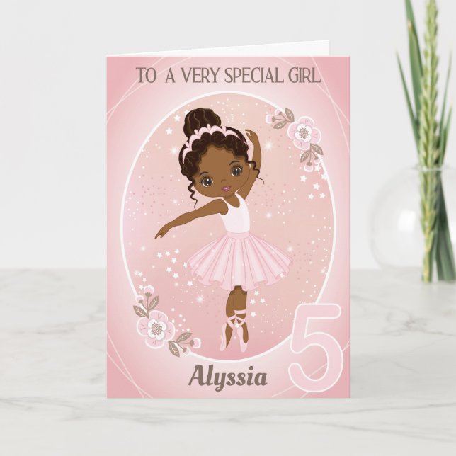 Cartão Ballerina Happy Birthday Card | Menina de 5 Anos (Frente)