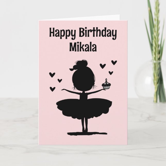 Cartão Ballerina Silhouette Personalizado Aniversário (Frente)
