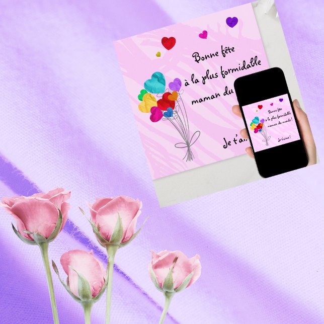 Cartão Ballons cœurs papier - Bonne fête maman (Criador carregado)