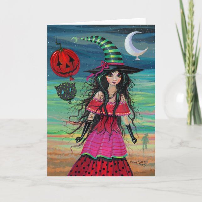 Cartão Balloon Witch Halloween Fantasy Art (Frente)