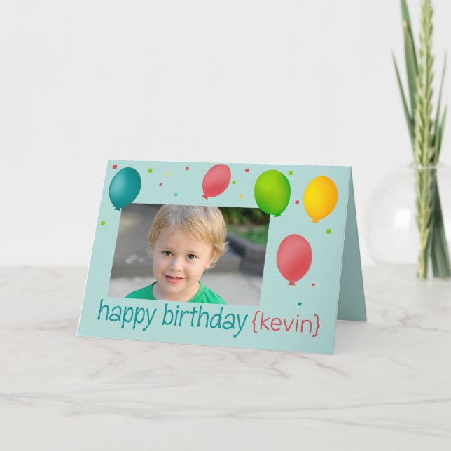 Cartão Balloons and Confetti Photo Birthday Greeting Card (Frente)