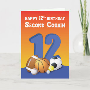 Cartão Balls de Esportes de Aniversário do 2º 12 do Primo