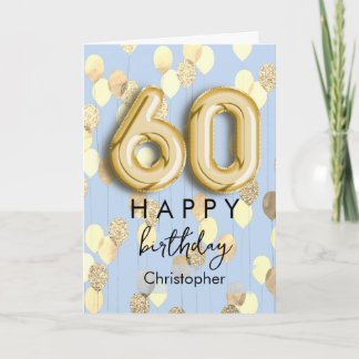 Cartão Balões Azuis e Dourados Personalizados Aniversário