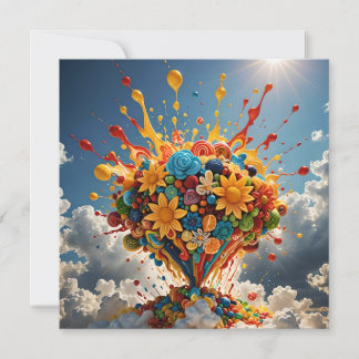 Cartão Balões Coloridos E Flores