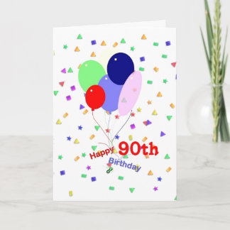 Cartão Balões de 90 de Aniversário Coloridos