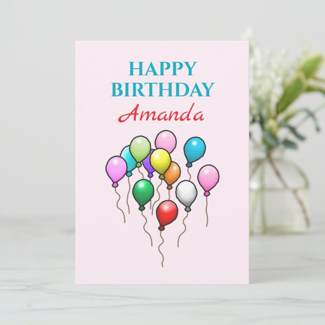 Cartão Balões de Aniversário Coloridos (Em pé/Frente)
