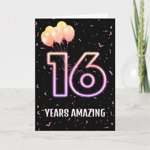 Cartão Balões de Aniversário de 16 Anos e Confetes